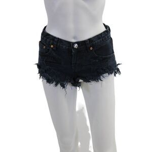 One by One Teaspoon Womens Distress Low-Rise Denim Shorts Navy Size 24